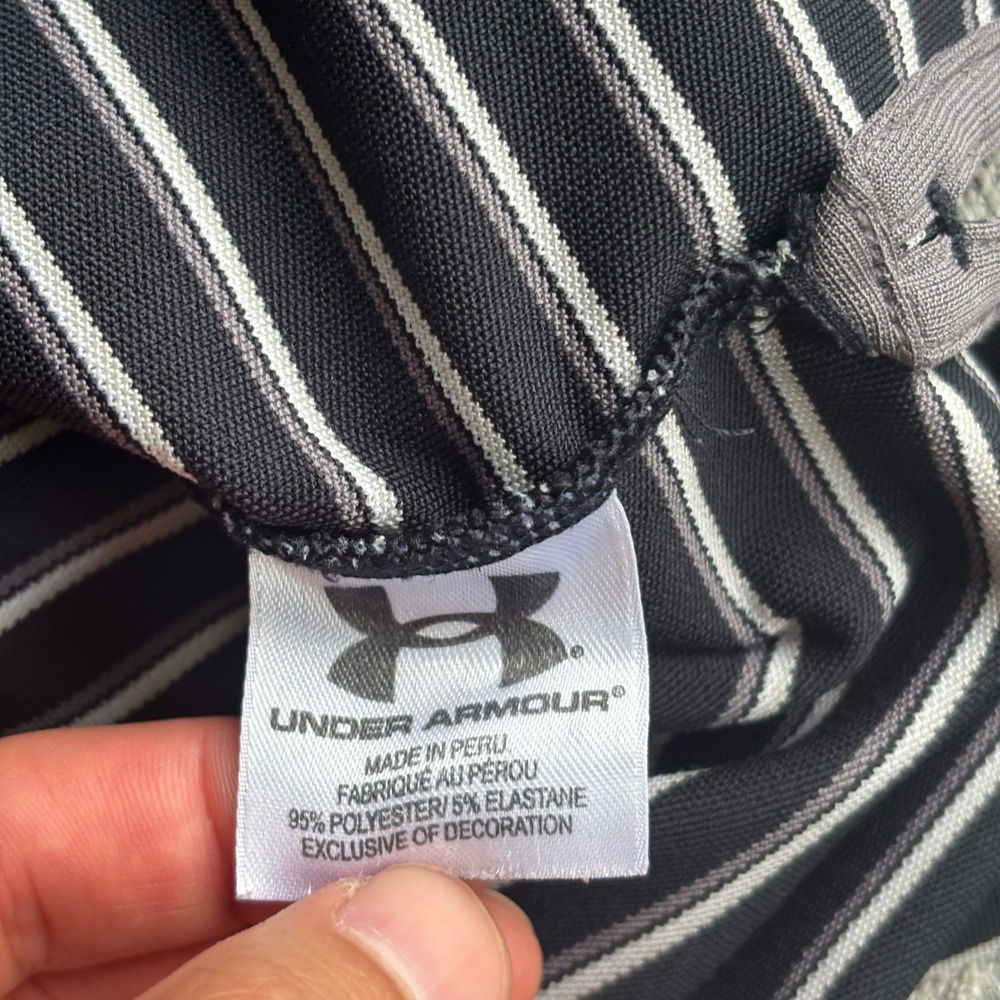 Under Armour Polo Men Large Black Striped HeatGear Short Sleeve Performance Golf - Picture 3 of 7